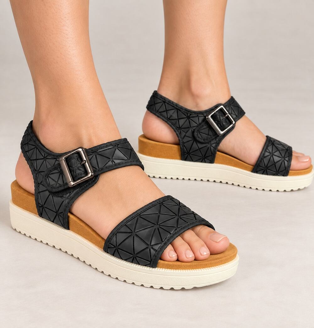 Bernie Mev Webster Sandals EU36 US 5 Black Geometric Buckle Memory Foam Platform